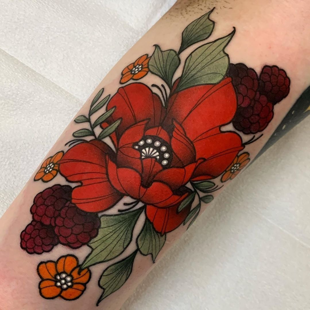 Bold Autumn Floral Pop Tattoo Design