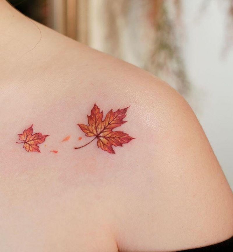 Delicate Maple Pair on the Shoulder Tattoo Design