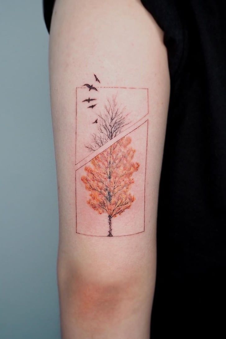 Divided Tree Seasons Tattoo Design