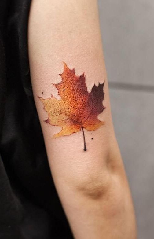 Realistic Burnt Maple Leaf Tattoo Design