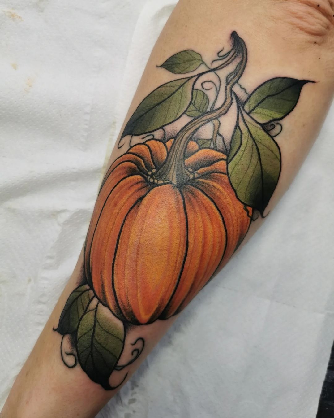 Realistic Pumpkin with Vine Detail Tattoo Design