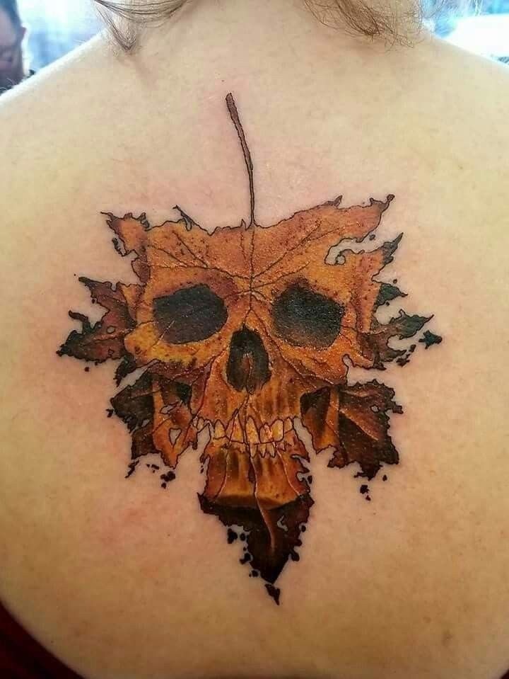 Skull Leaf Fusion Tattoo Design
