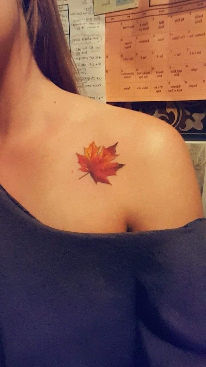 Subtle Shoulder Maple Leaf Tattoo Design