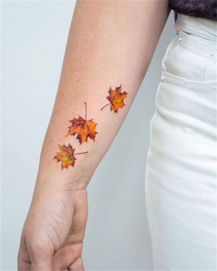 Three Falling Maple Leaves Tattoo Design
