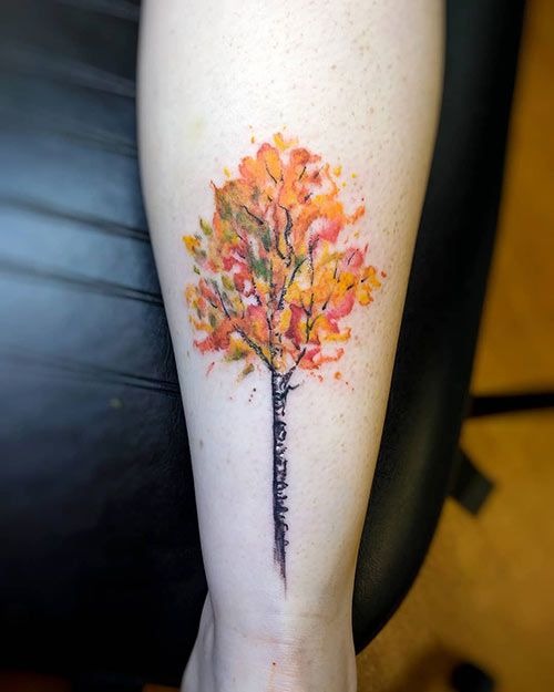 Watercolor Autumn Tree Tattoo Design