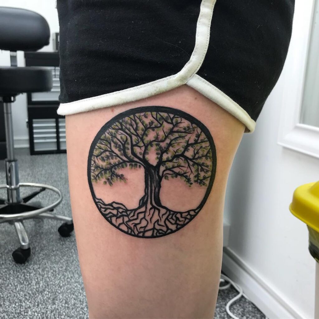 Back Family Tree with Quote Tattoo Tattoo Design