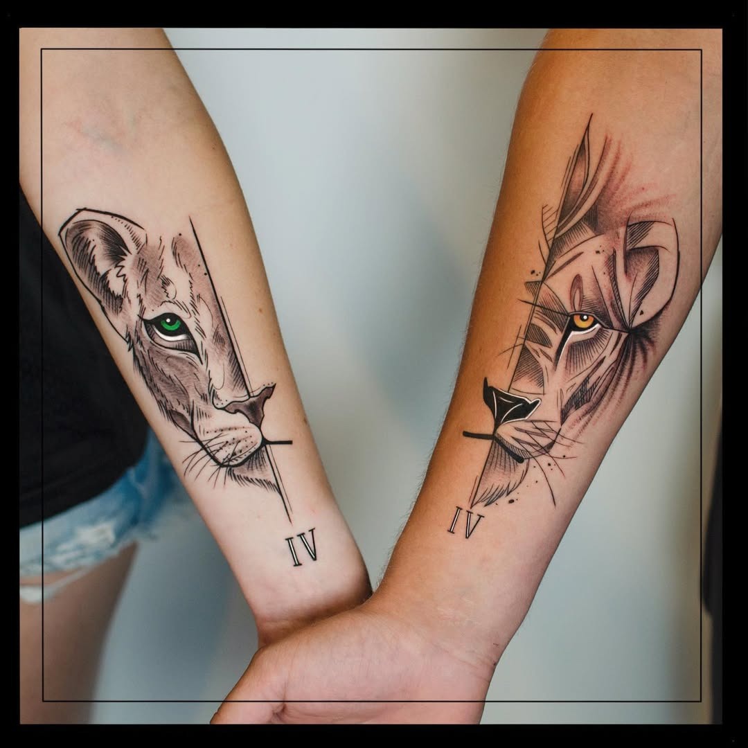 Beautiful father-daughter lion tattoo bond Tattoo Design