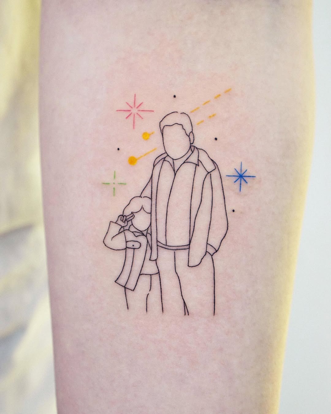 Elegant father-daughter outline tattoo design Tattoo Design