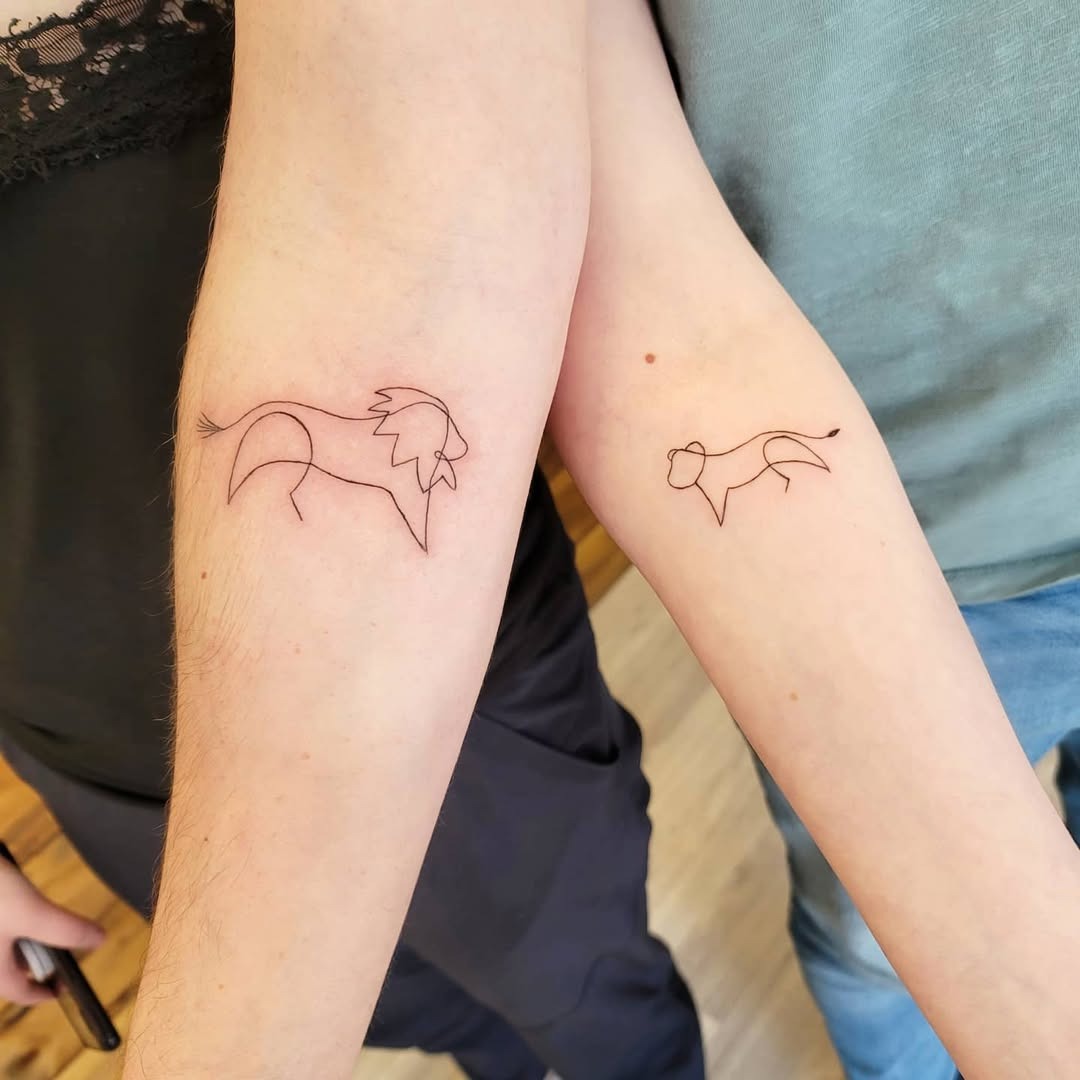 Stylish line art father-daughter tattoos Tattoo Design