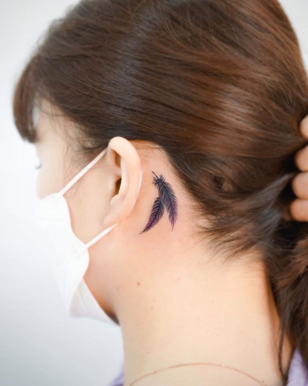 Stylish Feather Tattoo Behind the Ear Tattoo Design