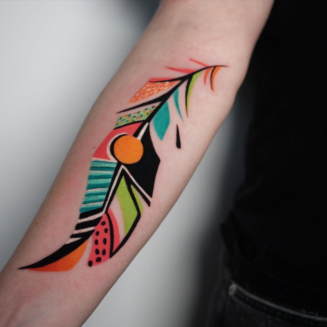 Vibrant and Artistic Feather Tattoo Design Tattoo Design