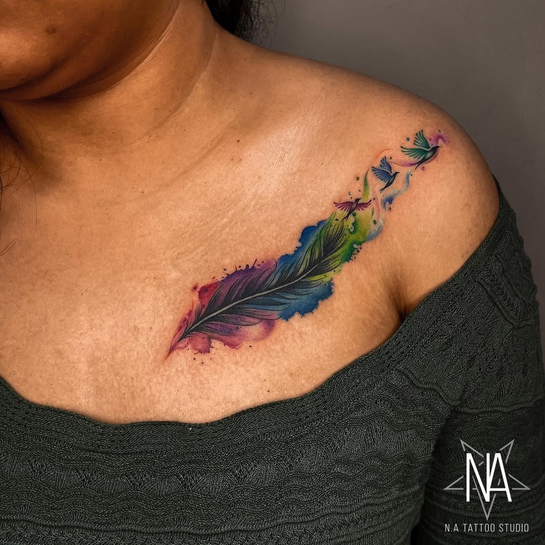 Vibrant Color Splash Feather Tattoo Inspiration Tattoo Design