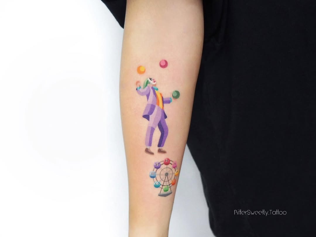 A vibrant juggler and ferris wheel tattoo design Tattoo Design