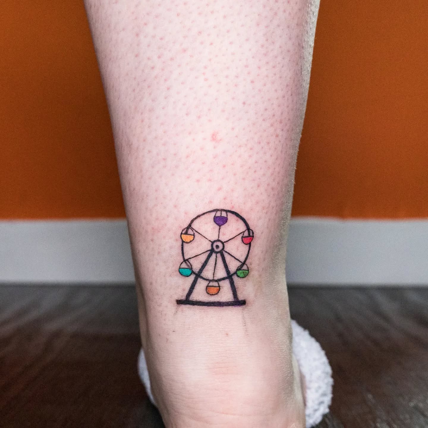 Colorful Ferris Wheel Tattoo on Leg Tattoo Design