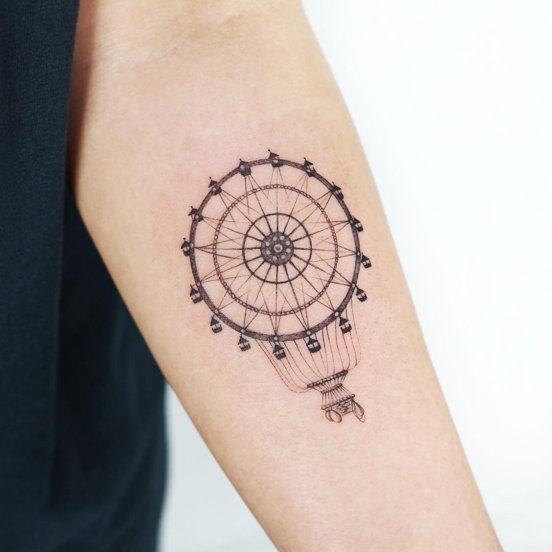 Intricate black outline ferris wheel tattoo design Tattoo Design