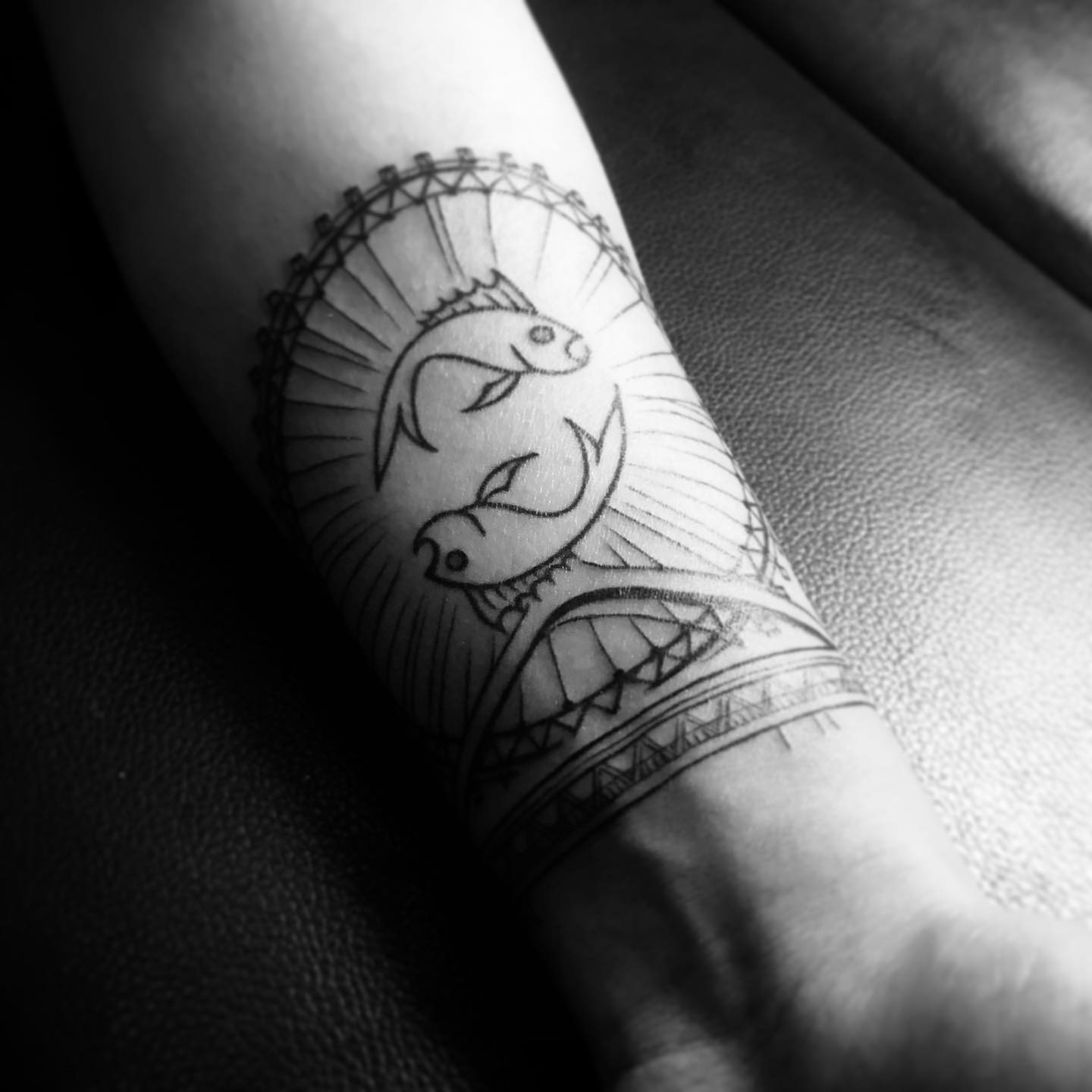 Unique Ferris Wheel Tattoo with Fish Design Tattoo Design
