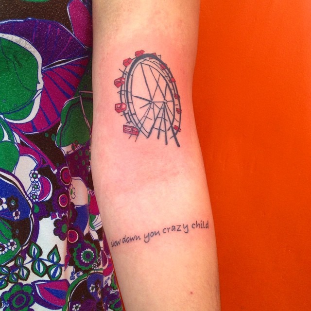Whimsical Ferris Wheel Tattoo with Text Tattoo Design