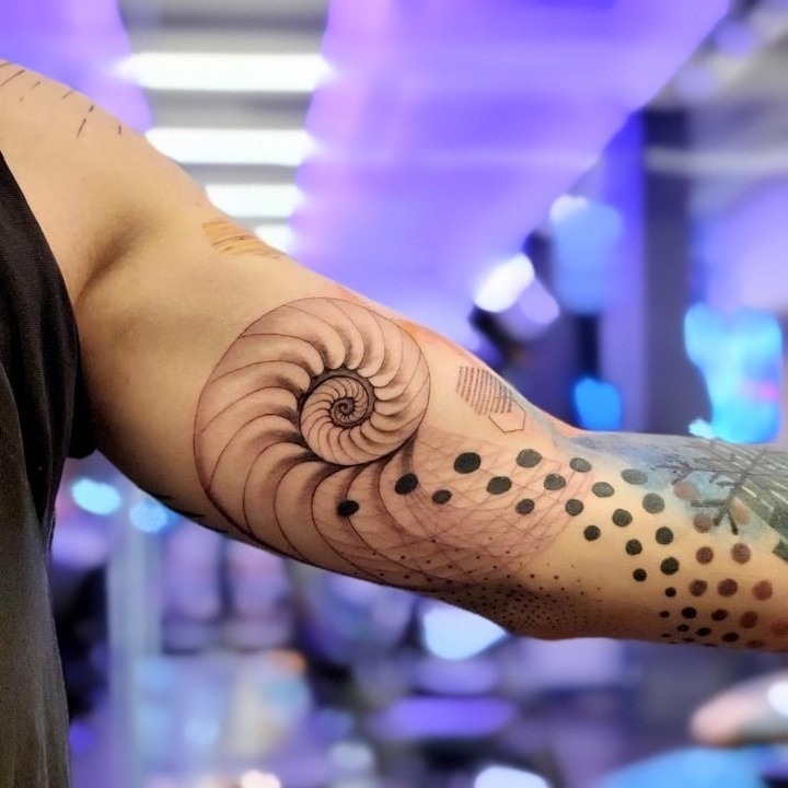 Intricate Fibonacci spiral tattoo design on arm Tattoo Design