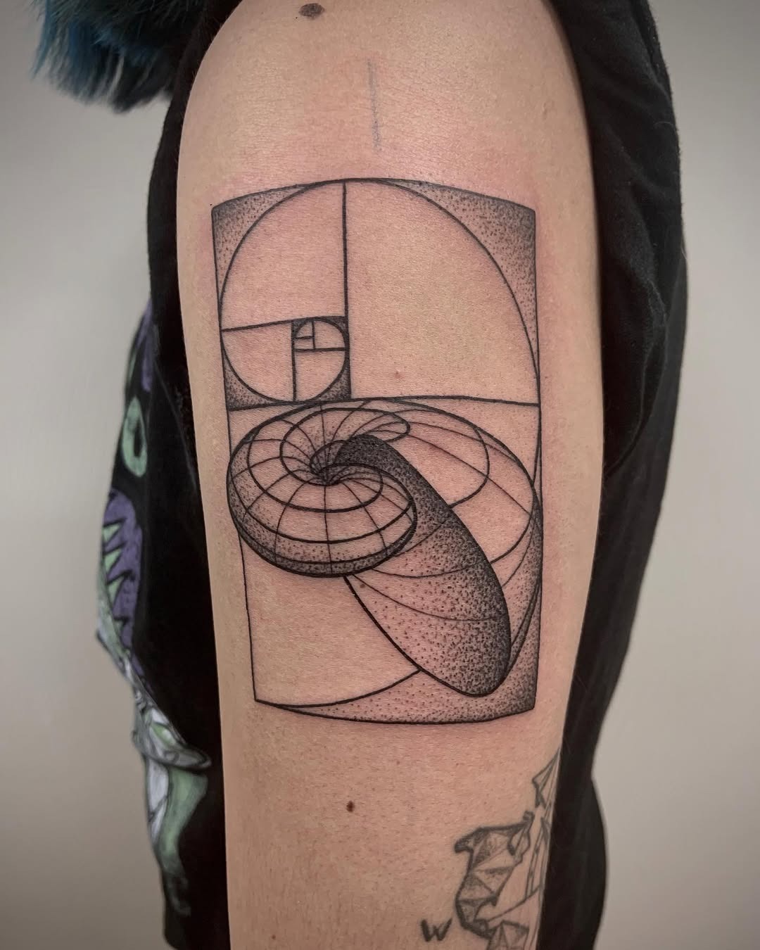 Intricate Fibonacci spiral tattoo in black ink Tattoo Design