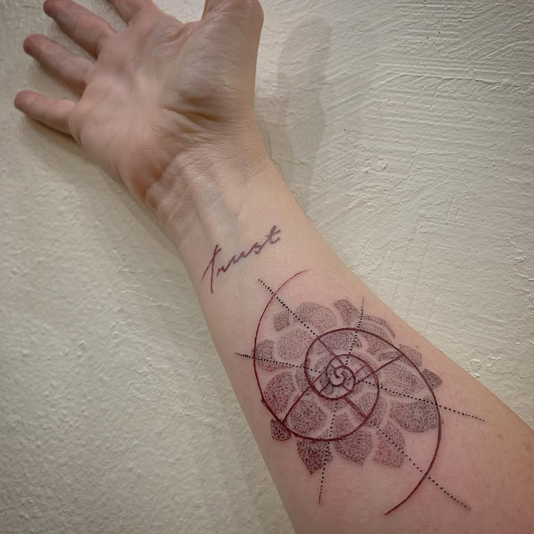 Intricate Fibonacci spiral tattoo on forearm Tattoo Design