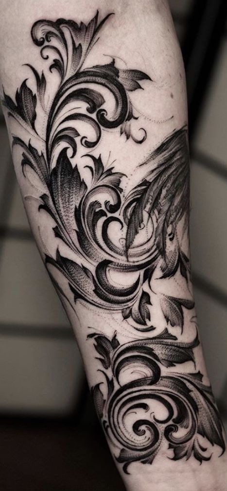 Black and Gray Filigree Forearm Tattoo Tattoo Design