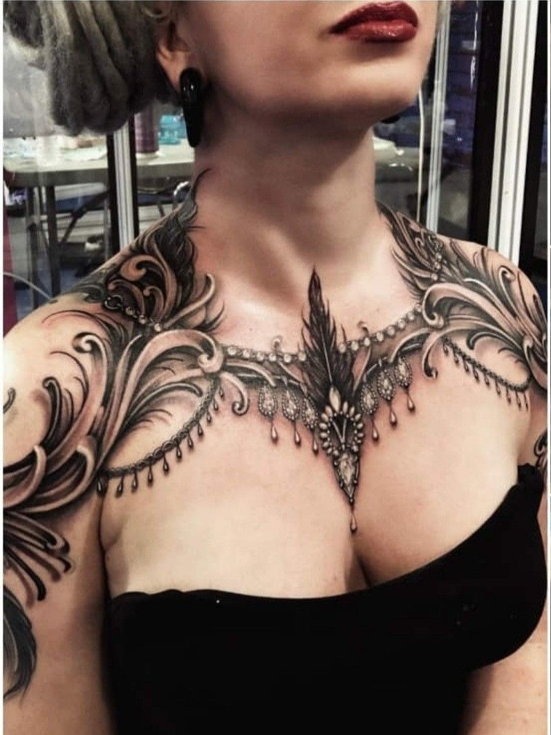 Filigree and Gem Chest Tattoo Tattoo Design