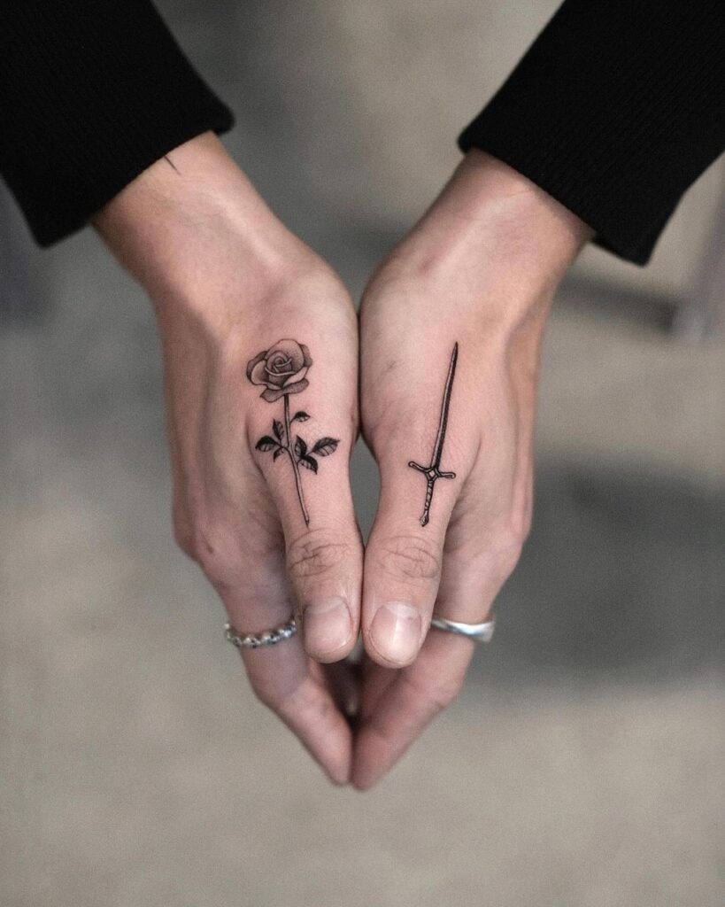Edgy Finger Tattoo Collection with Barbed Wire and Symbols Tattoo Design