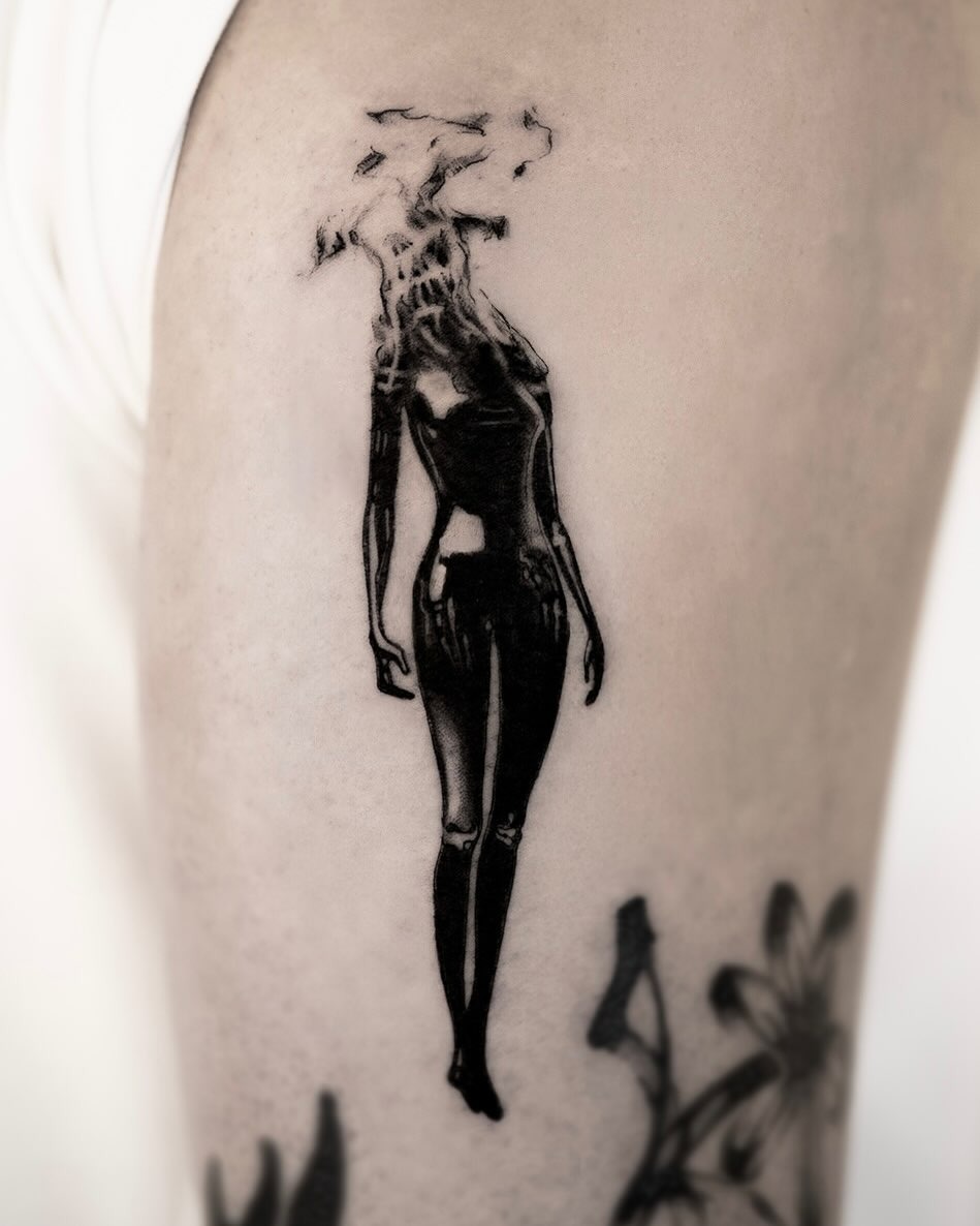 Abstract Fire Woman Tattoo on Skin Tattoo Design