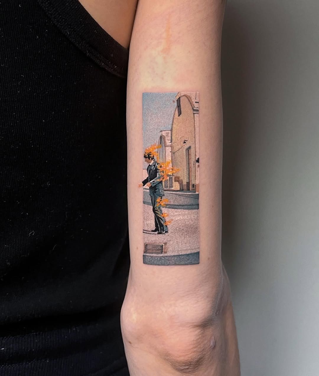 Expressive Fire Tattoo Blend with Street Art Tattoo Design