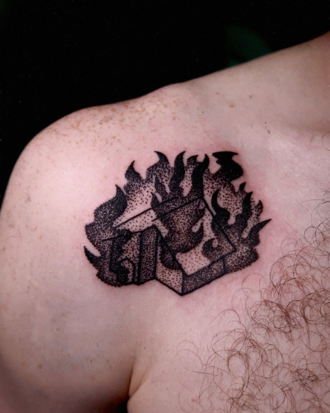 Fiery house tattoo showcasing burning intensity Tattoo Design