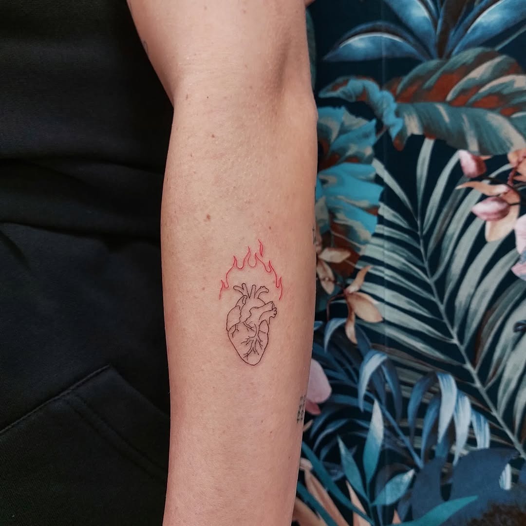 Heart Tattoo with Fiery Accents Tattoo Design