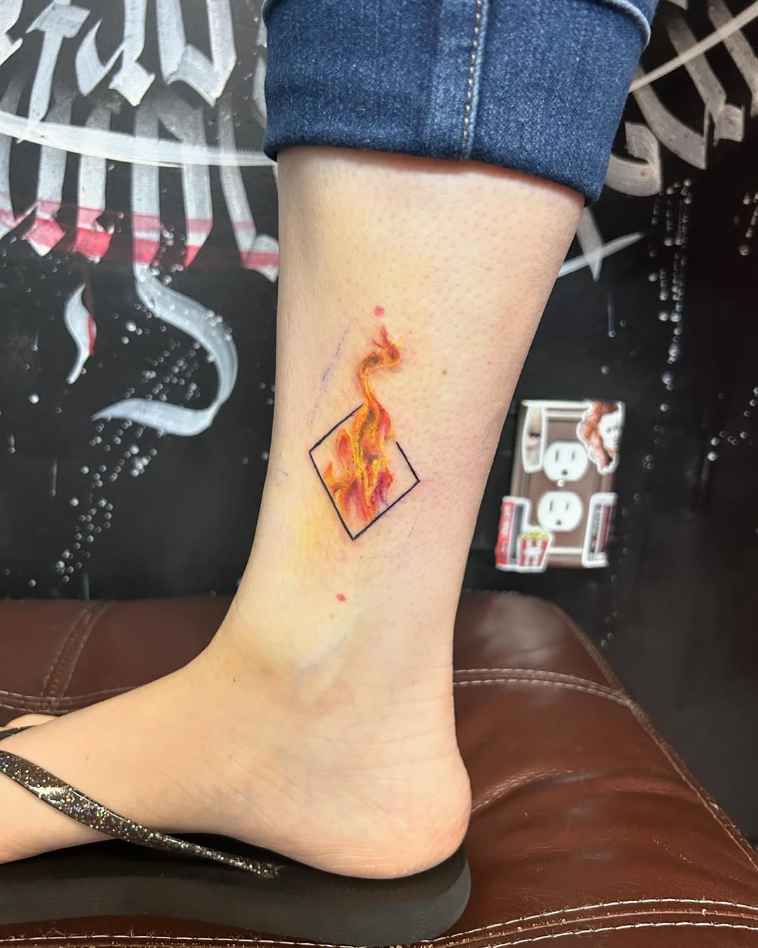 Stylish Fire Tattoo with Geometric Touch Tattoo Design