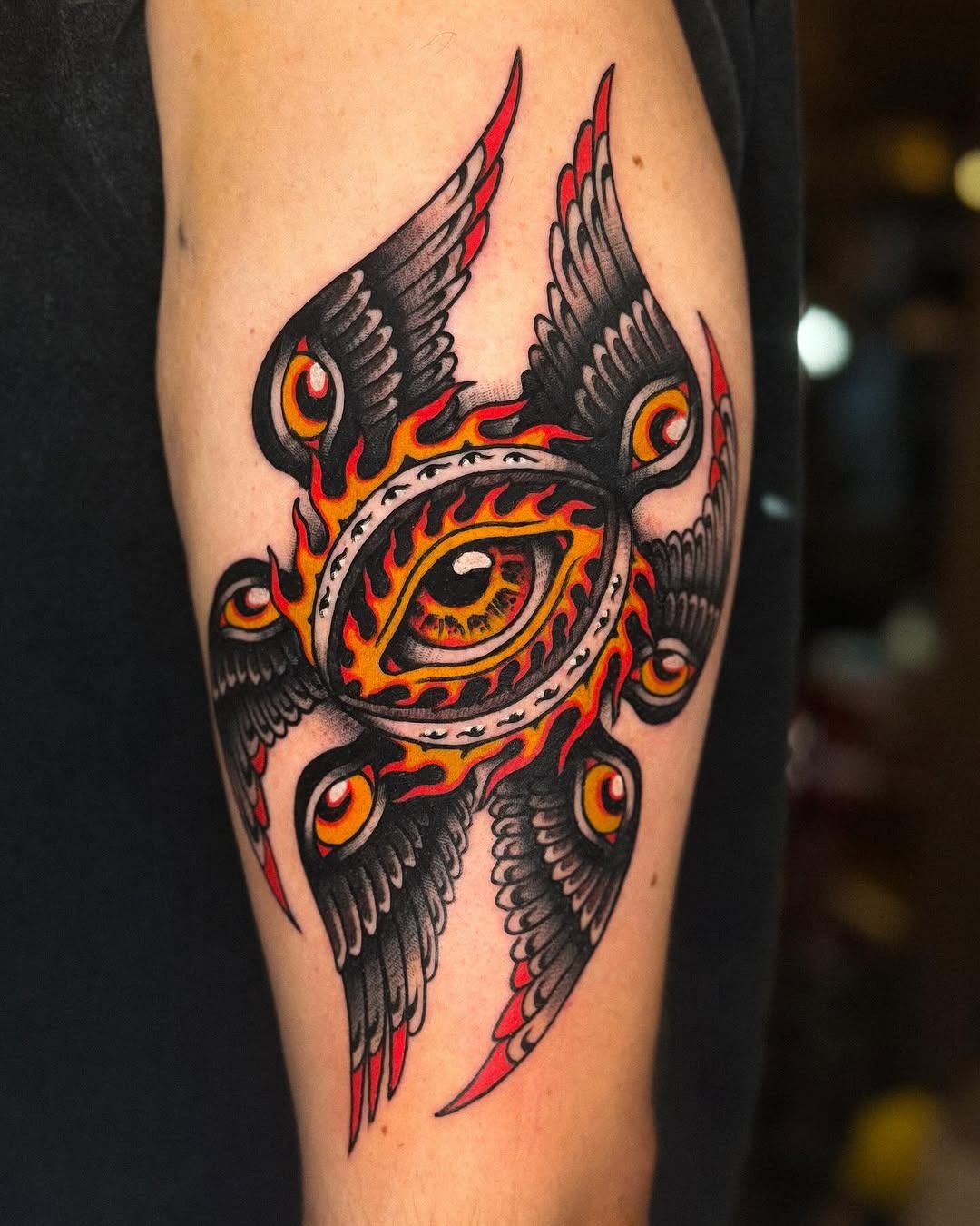 Vibrant Fire Tattoo with Winged Design Tattoo Design