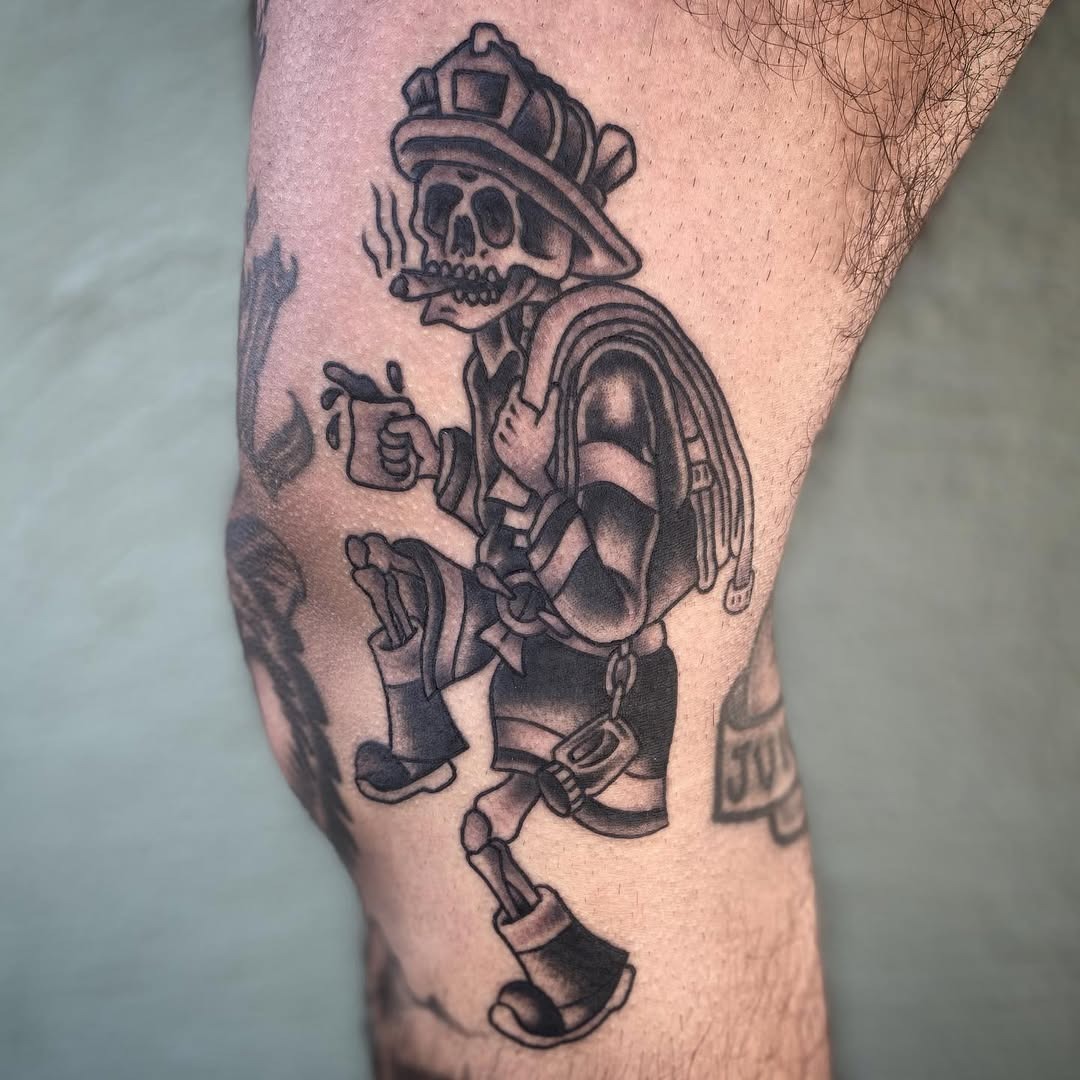 Unique skeletal firefighter tattoo Artwork tattoo design