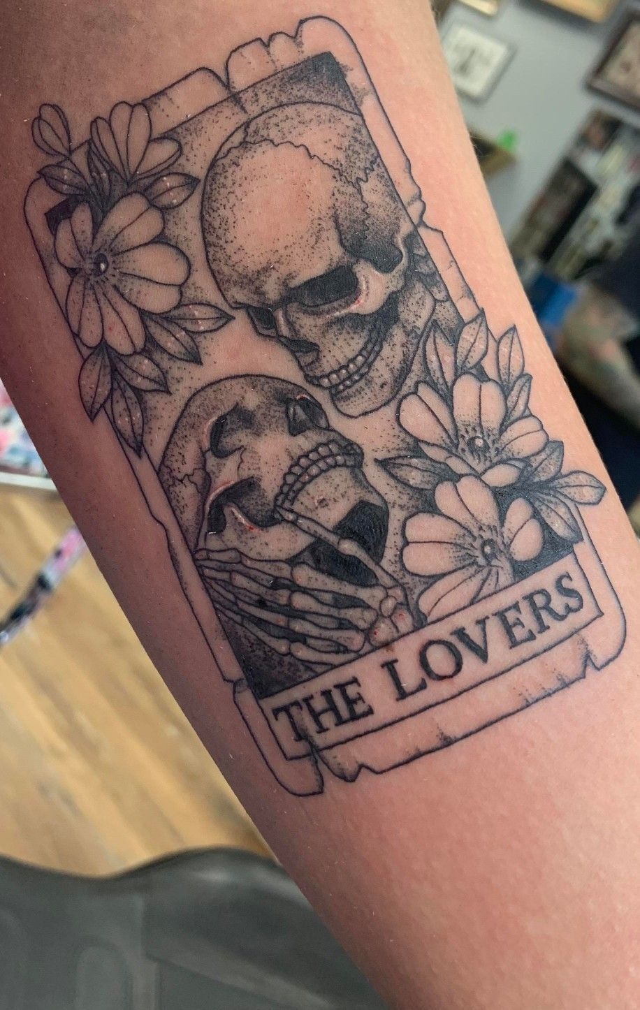 Tarot "The Lovers" Skeleton Card Tattoo Design