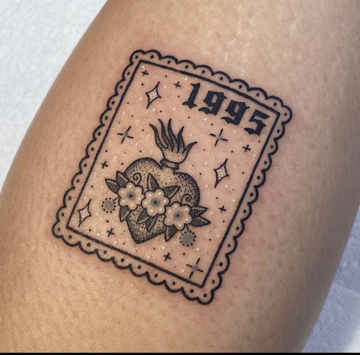 Vintage 1995 Sacred Heart Stamp Tattoo Design