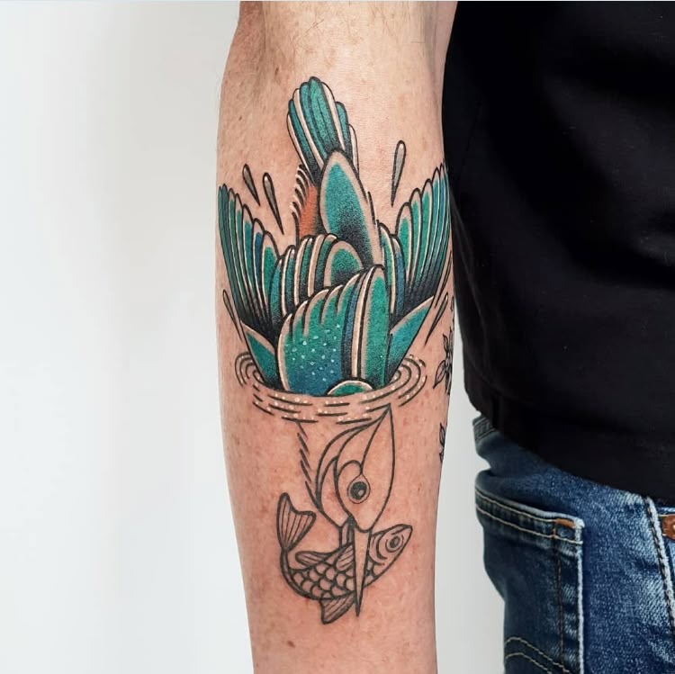 Colorful Fly Fishing Design, a tattoo design rendered in clean detailed linework.