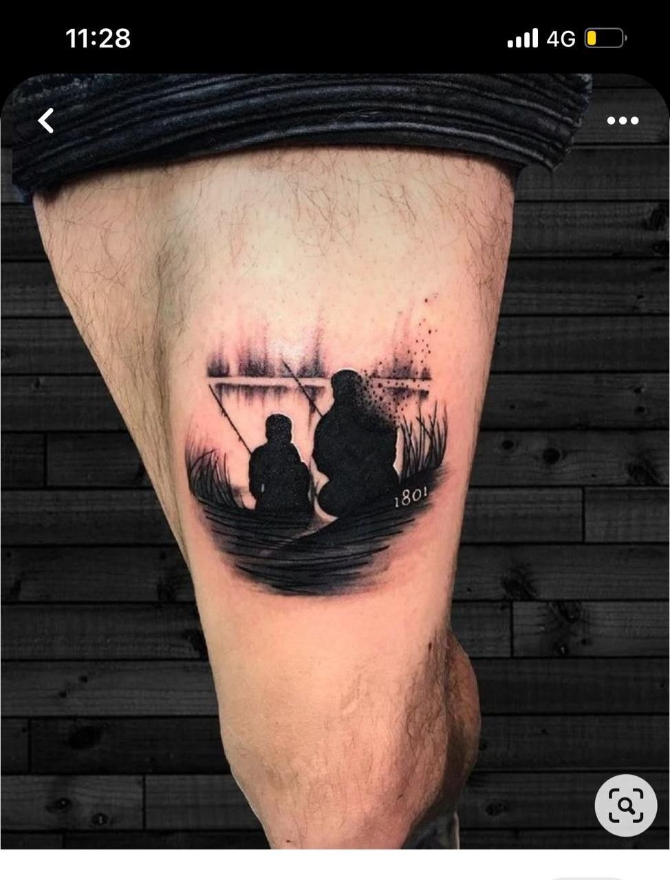 Father-Son Matching Fishing Scene, a tattoo design rendered in clean detailed linework.