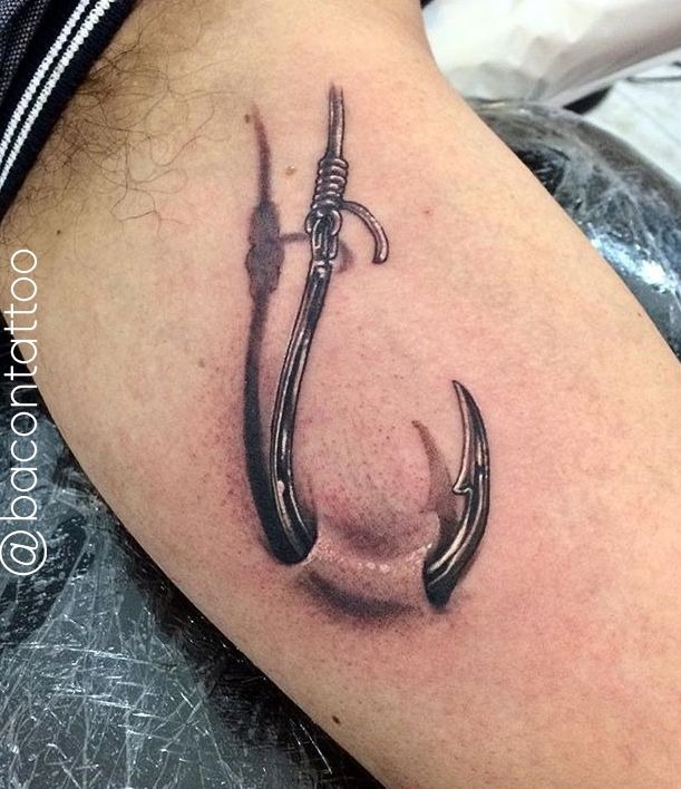 Realistic Broken Hook Tattoo, a tattoo design rendered in realistic portrait-style.