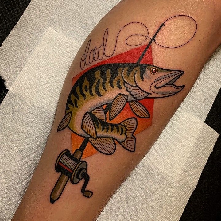 Traditional Dad Tribute Bass Tattoo, a tattoo design rendered in bold.