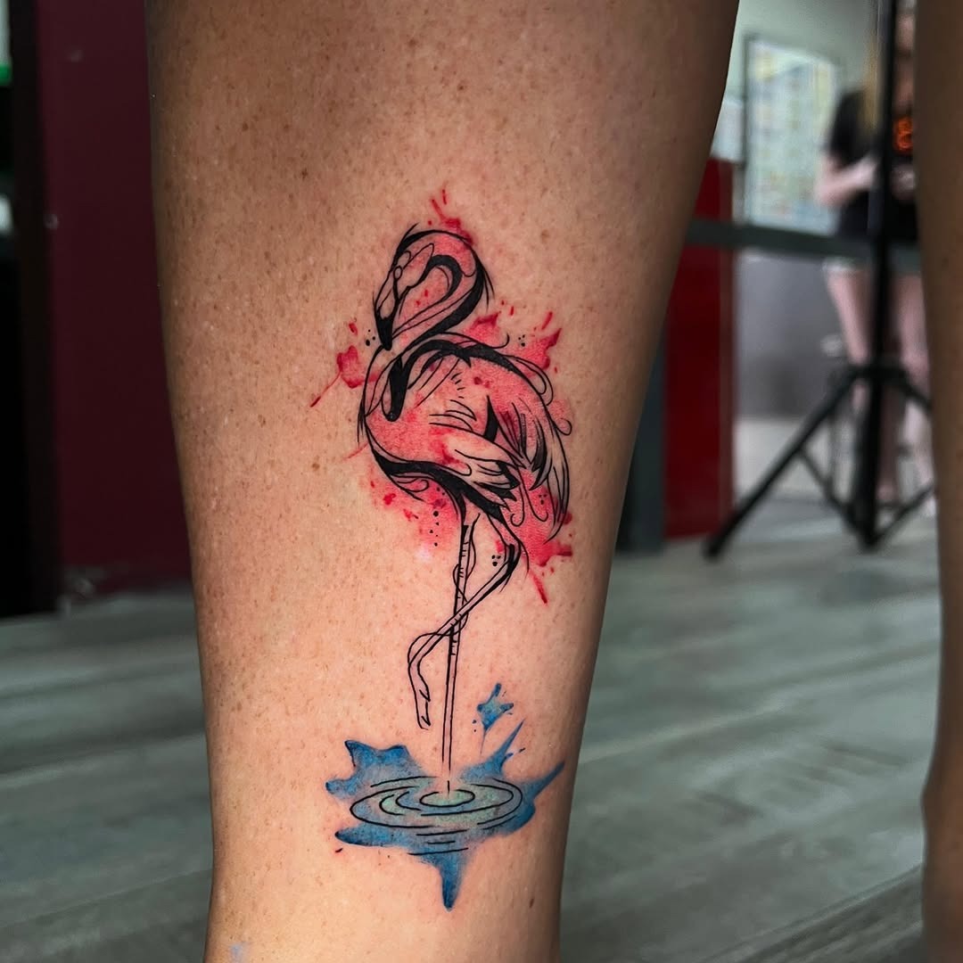 Charming Flamingo Tattoo with Vibrant Colors Tattoo Design