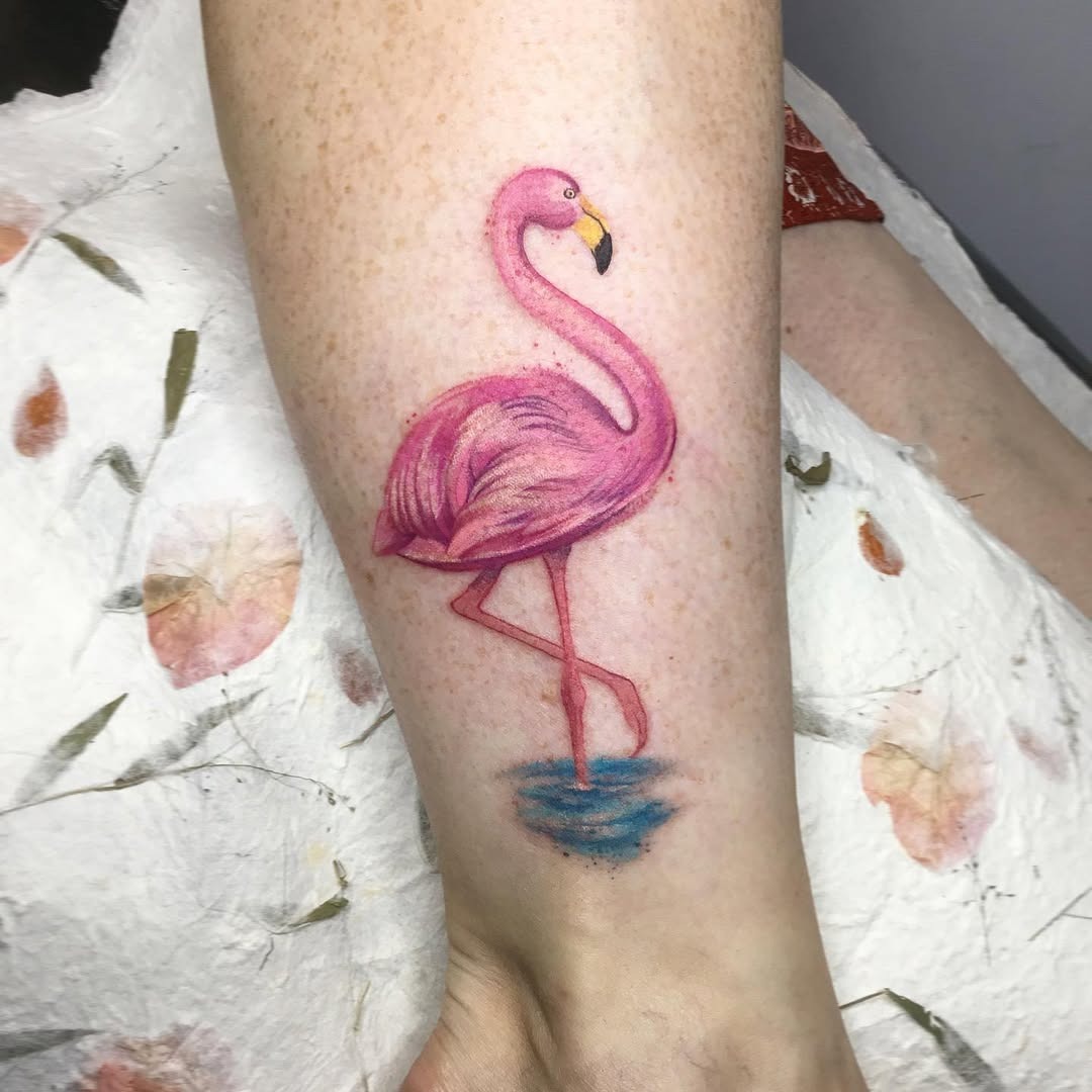 Charming pink flamingo tattoo with striking colors Tattoo Design