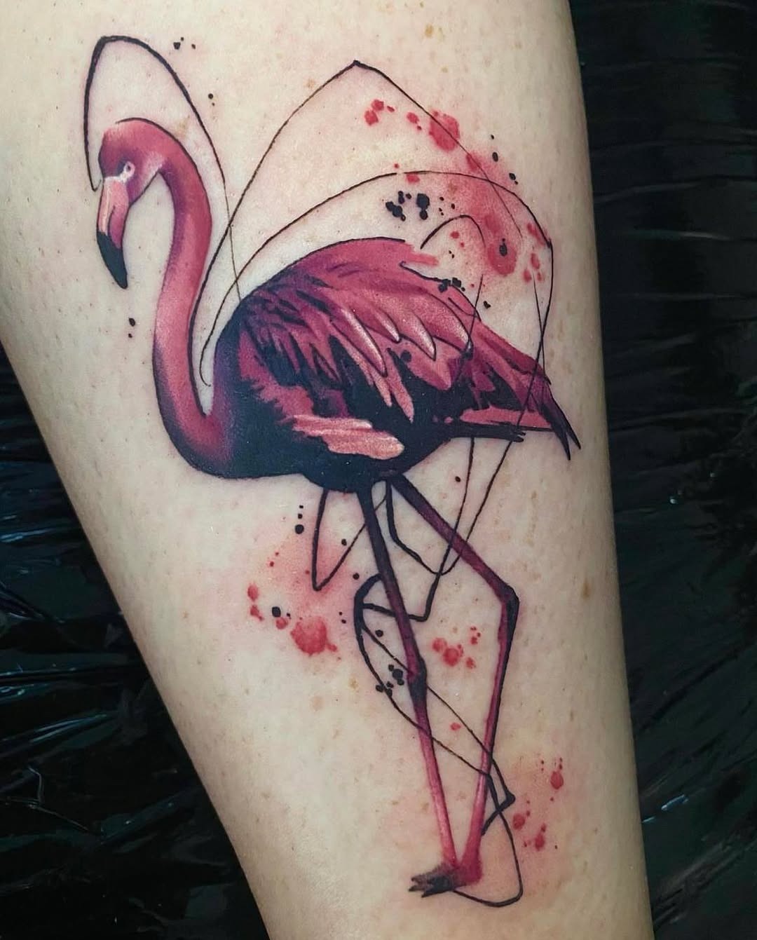 Colorful flamingo tattoo with abstract detailing Tattoo Design