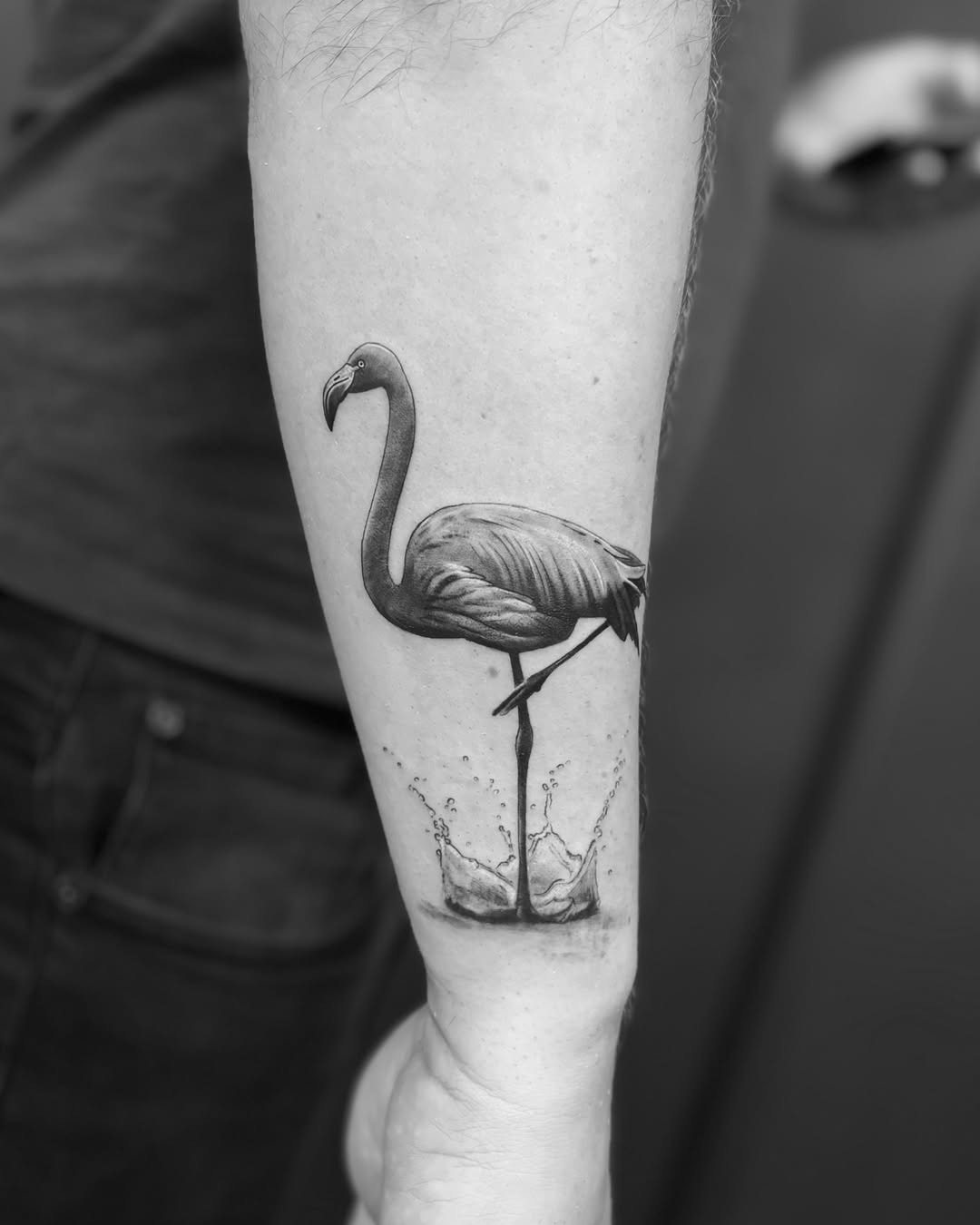 Elegant flamingo tattoo with water splashes Tattoo Design