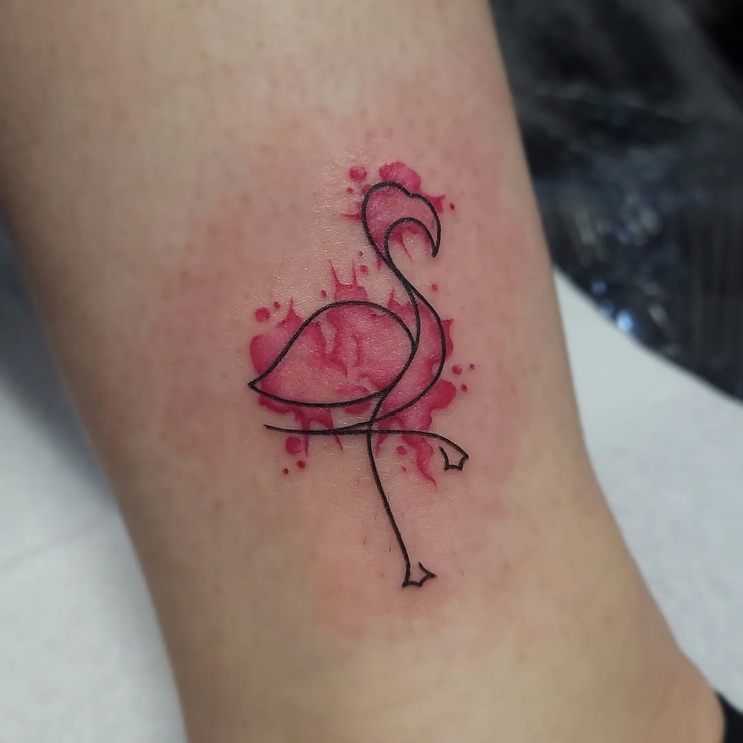 Elegant flamingo tattoo with watercolor splashes Tattoo Design