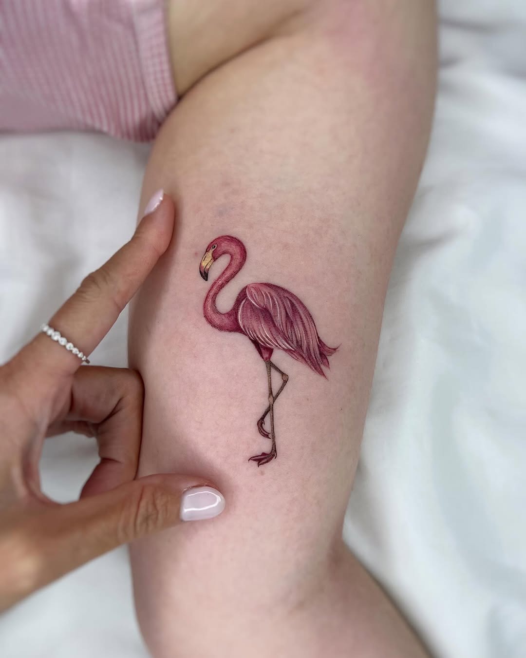 Realistic Flamingo Tattoo on Inner Arm Tattoo Design