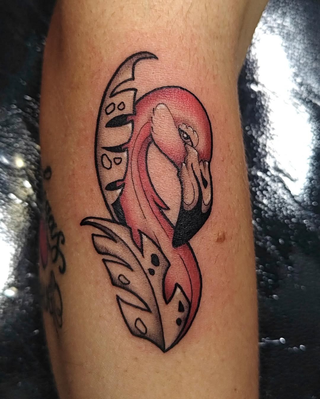 Stunning Flamingo Tattoo with Bold Elements Tattoo Design