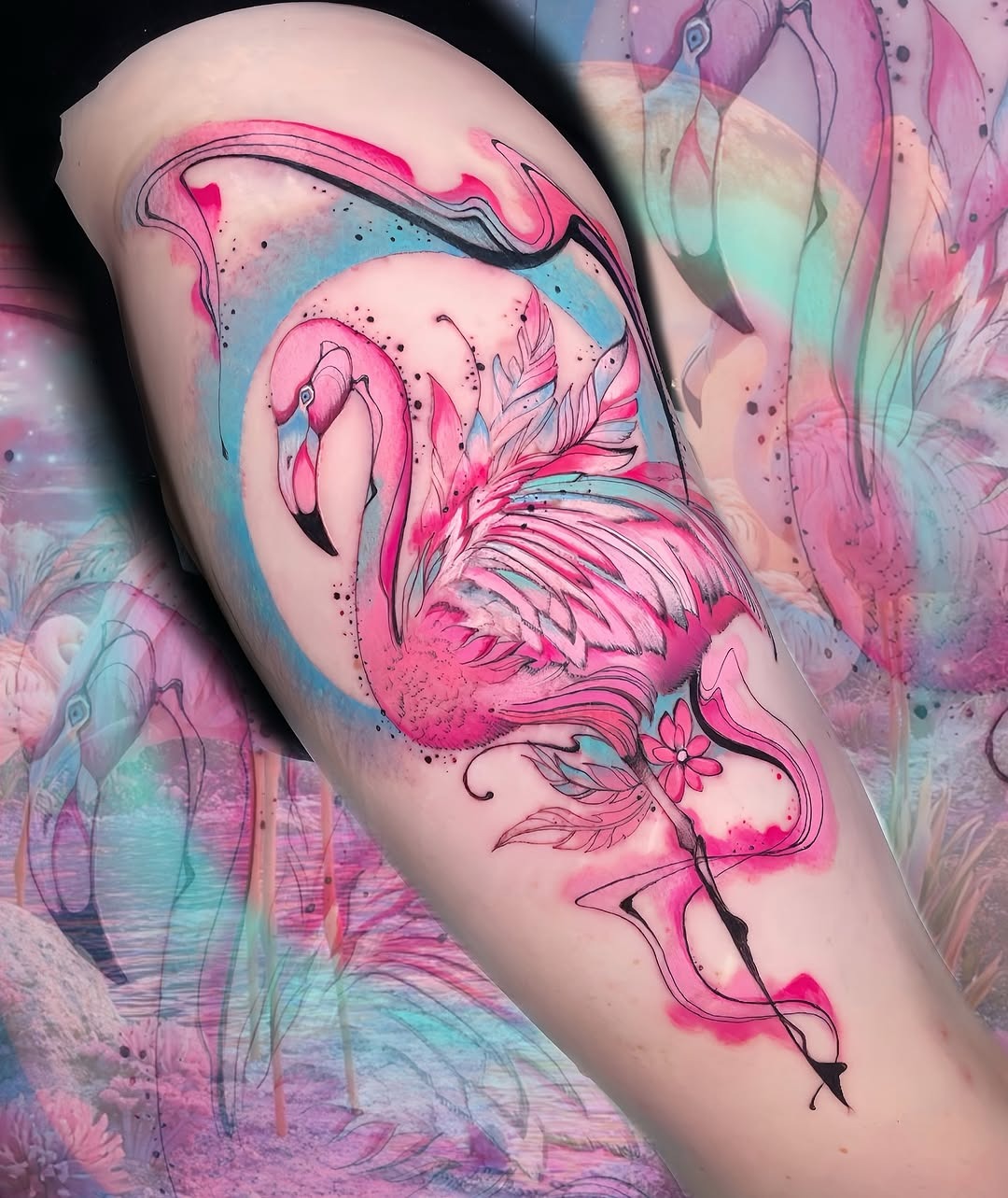 Stunning vivid flamingo tattoo design in pink hues Tattoo Design