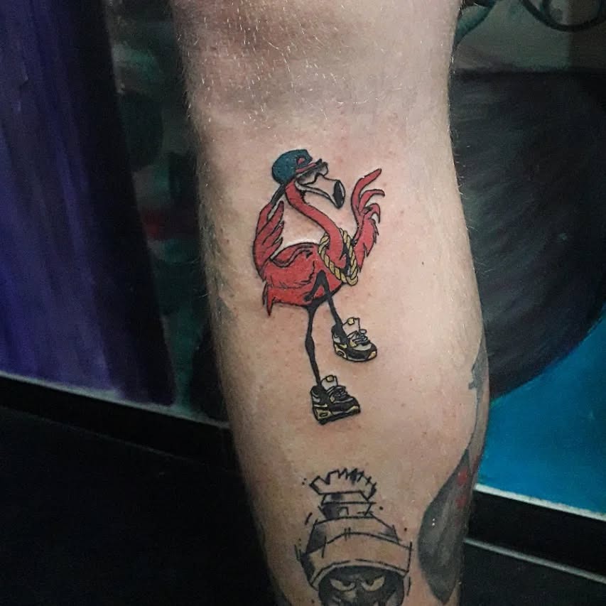 Stylish flamingo tattoo with sneakers Tattoo Design