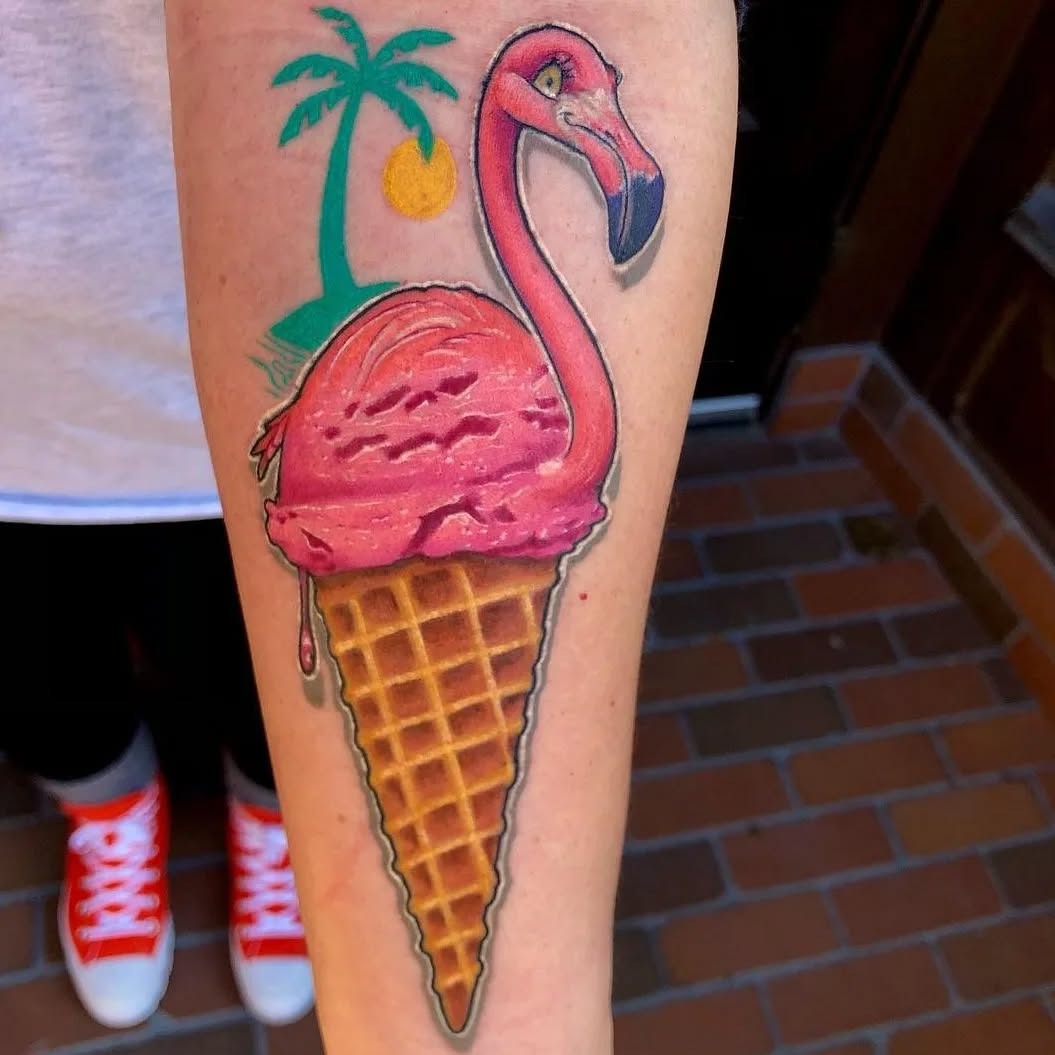 Vibrant Flamingo Ice Cream Cone Tattoo Art Tattoo Design